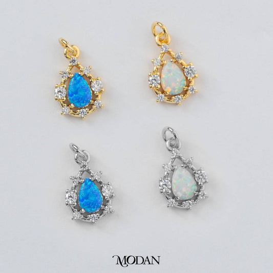 Tiny Mini Micro Paved Teardrop Charm in Opal Blue and Opal White DIY Liontin Tetes Air Mata Kecil Hypoallergenic Gold Filled
