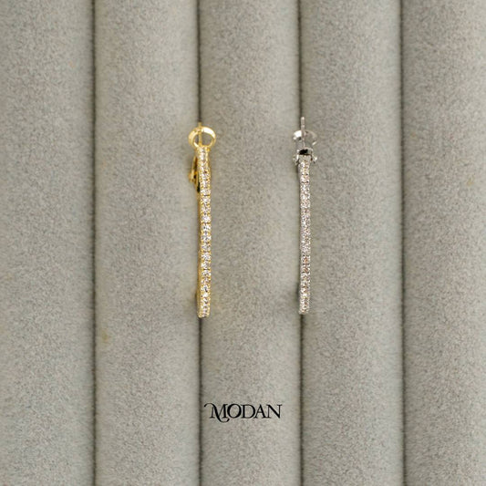 (33mm) Micro Paved Zirconia Tennis Round Hoop Earrings Anting Elegan Hypoallergenic Gold Plated