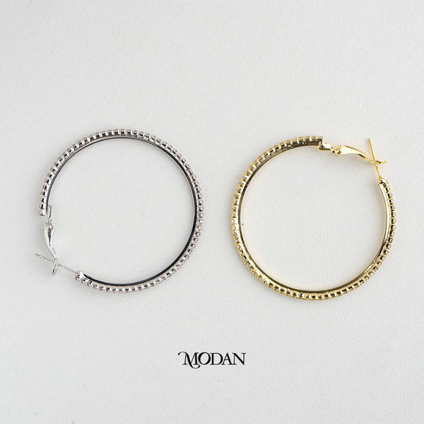 (43mm) Micro Paved Zirconia Tennis Round Hoop Earrings Anting Elegan Hypoallergenic Gold Plated