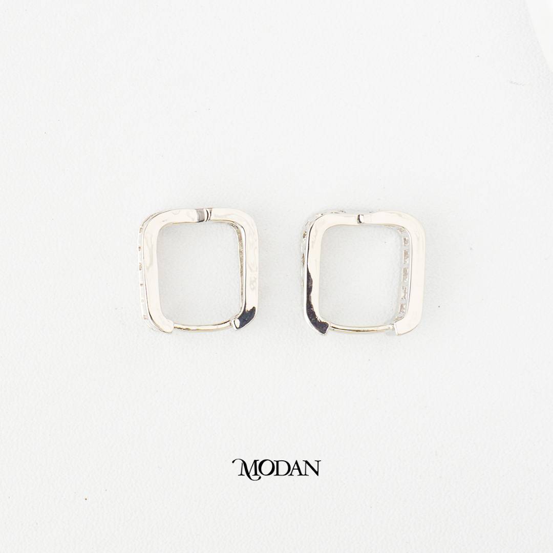 (15mm) Sparkling Baguette Tennis Square Hoop Earrings Anting Elegan Hypoallergenic Gold Plated