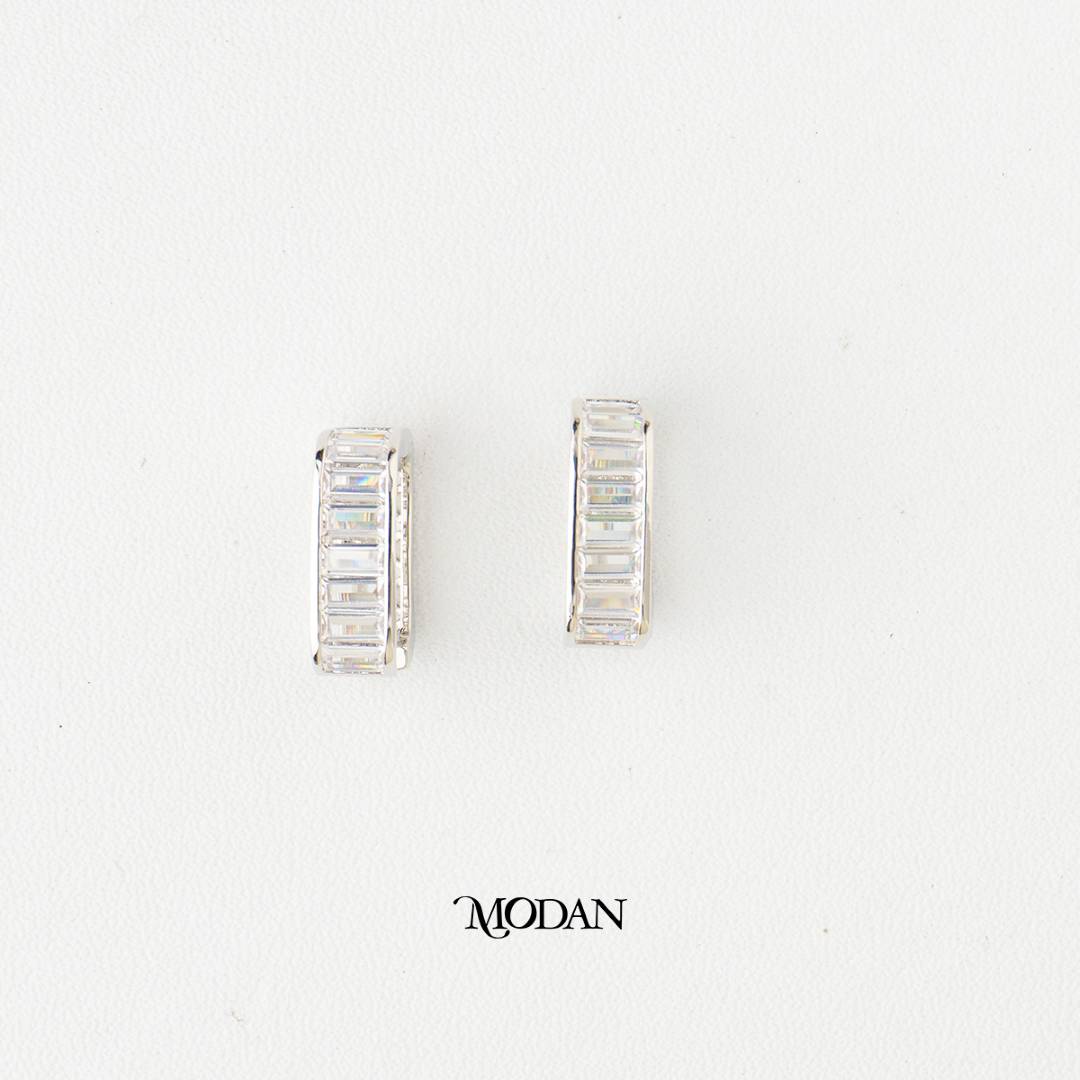 (15mm) Sparkling Baguette Tennis Square Hoop Earrings Anting Elegan Hypoallergenic Gold Plated