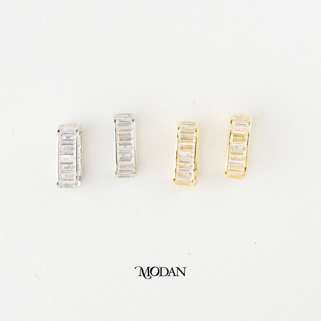 (15mm) Sparkling Baguette Tennis Square Hoop Earrings Anting Elegan Hypoallergenic Gold Plated