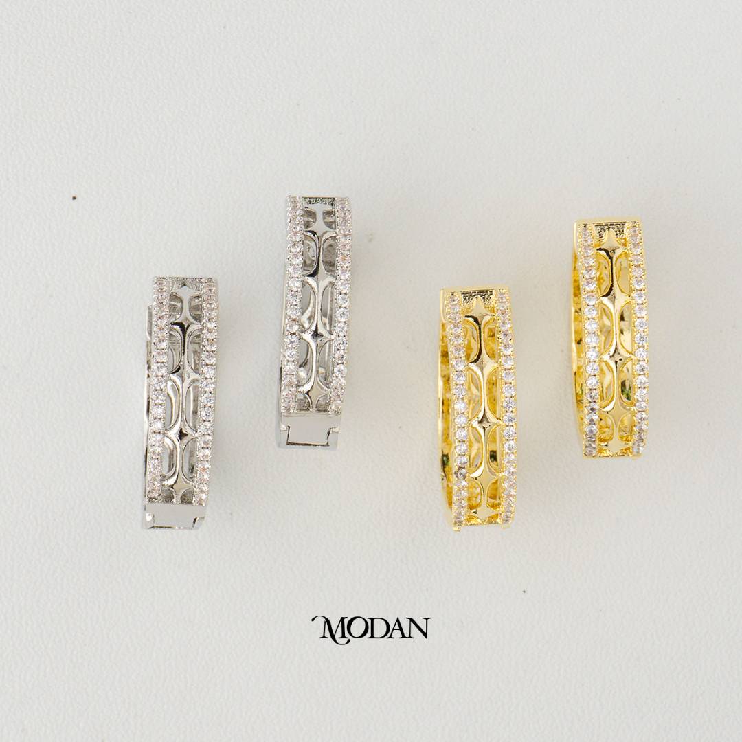 (23mm) Sparkling Micro Paved Mini Ribbed Hoop Earrings Anting Bulat Hypoallergenic Gold Plated