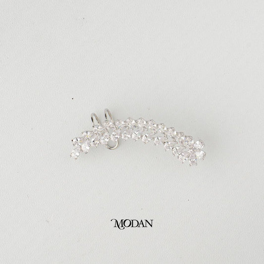 (52mm)(Left) Sparkling Micro Paved Zirconia Double Row Earcuff Earring Hypoallergenic Gold Plated