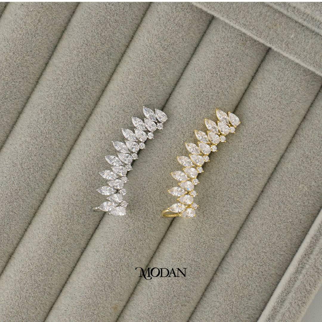(39mm)(Left) Sparkling Marquise Zirconia Earcuff Earring Hypoallergenic Gold Plated