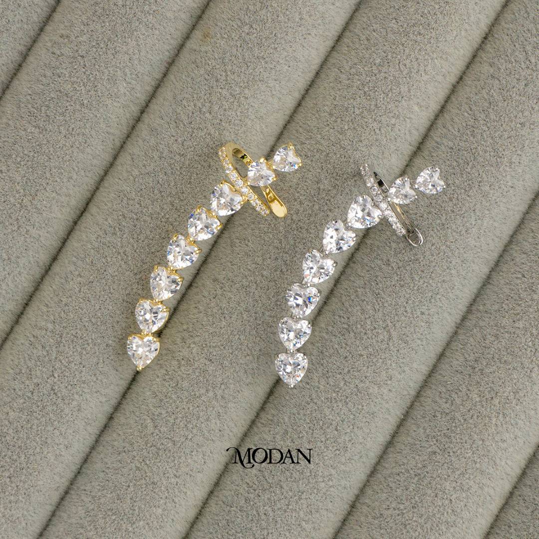 (41mm)(Right) Sparkling Zirconia Love Heart Vine Earcuff Earring Hypoallergenic Gold Plated