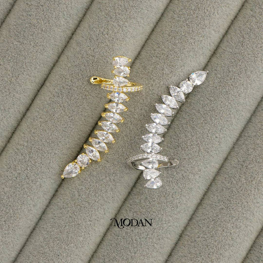 (41mm)(Left) Sparkling Zirconia Marquise Vine Earcuff Earring Hypoallergenic Gold Plated