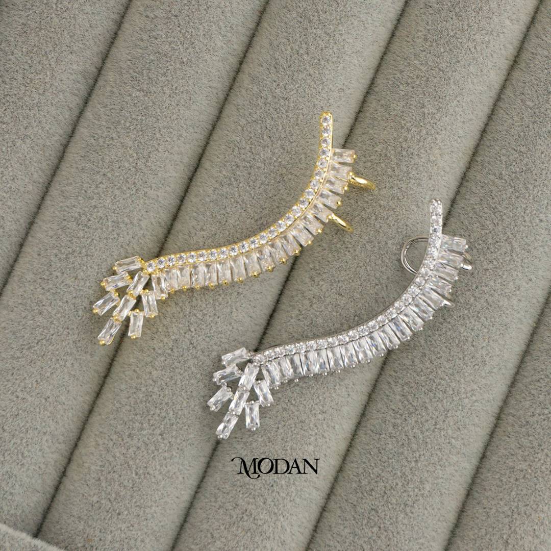 (52mm)(Left) Sparkling Zirconia Baguette Vine Earcuff Earring Hypoallergenic Gold Plated