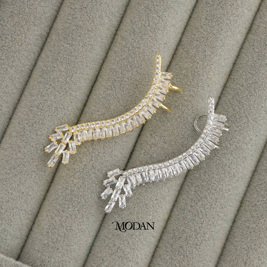 (52mm)(Left) Sparkling Zirconia Baguette Vine Earcuff Earring Hypoallergenic Gold Plated