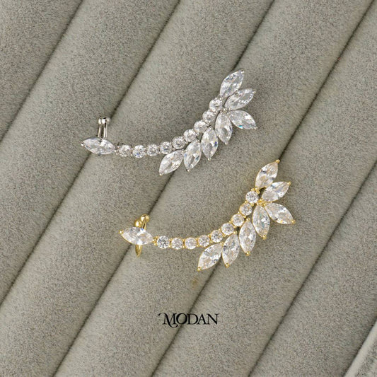 (44mm)(Right) Sparkling Multi Cut Zirconia Earcuff Earring Hypoallergenic Gold Plated
