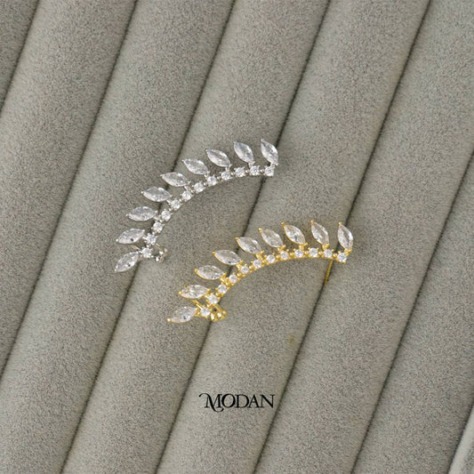 (45mm)(Left) Sparkling Bridal Leaf Earcuff Earring Hypoallergenic Gold Plated