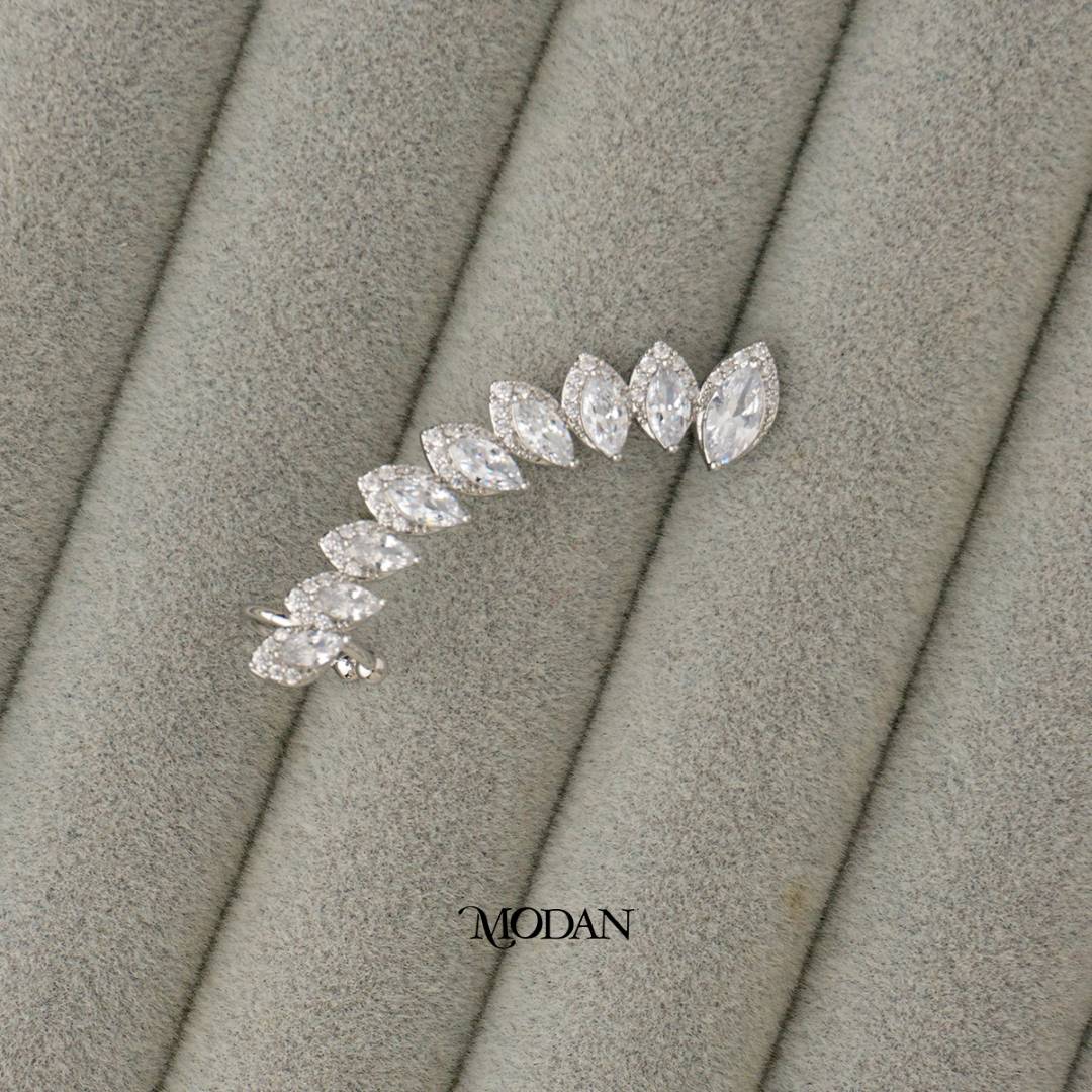 (44mm)(Left) Sparkling Cluster Marquise Earcuff Earring Hypoallergenic Gold Plated