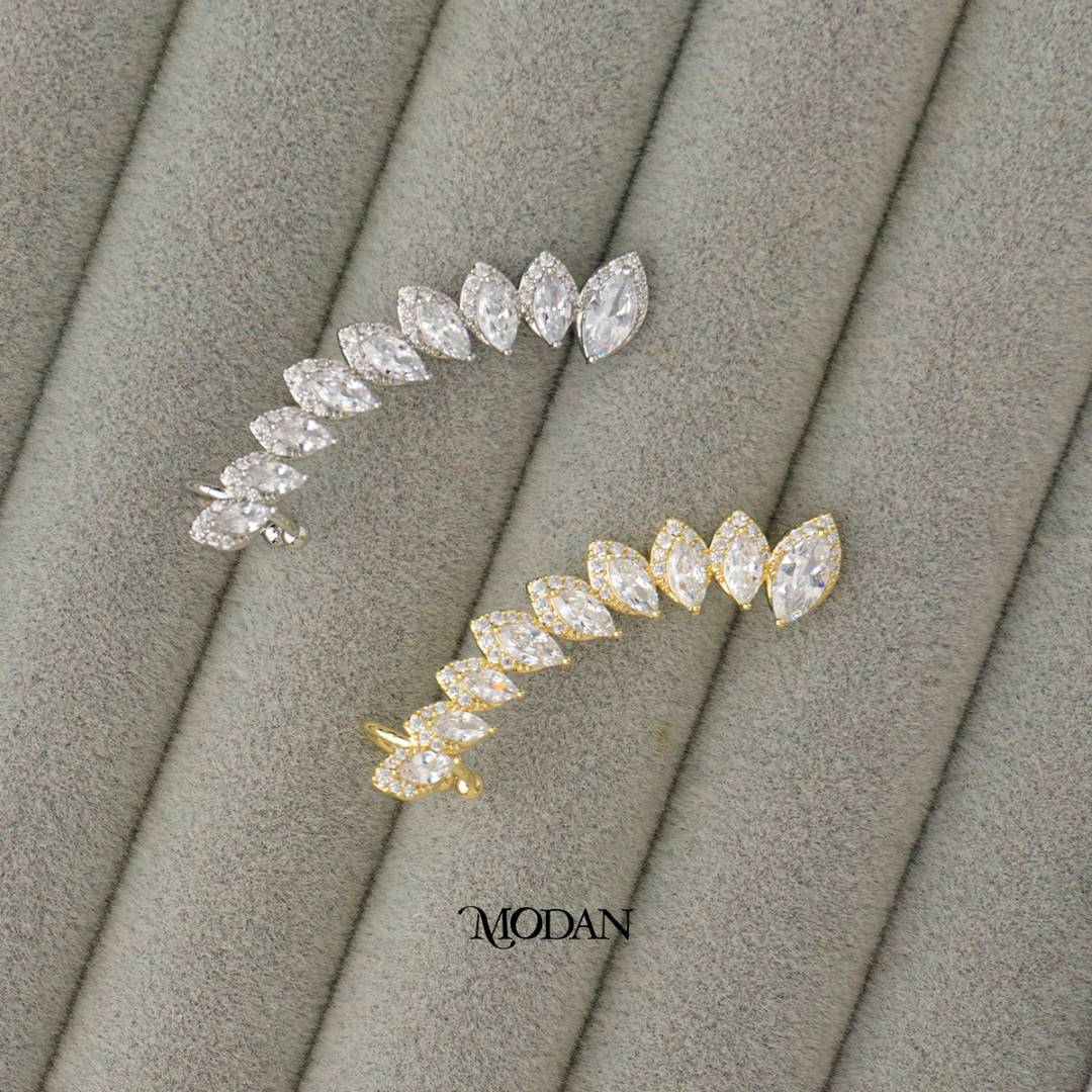 (44mm)(Left) Sparkling Cluster Marquise Earcuff Earring Hypoallergenic Gold Plated