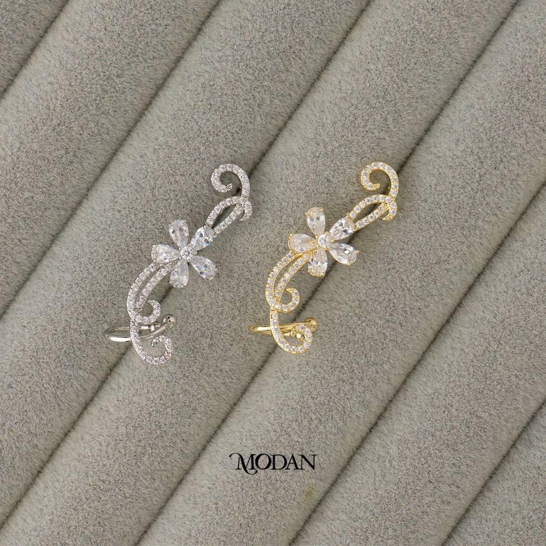 (35mm)(Left) Classic Bridal Flower Earcuff Earring Hypoallergenic Gold Plated