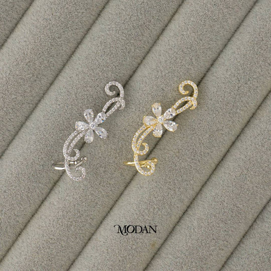 (35mm)(Left) Classic Bridal Flower Earcuff Earring Hypoallergenic Gold Plated
