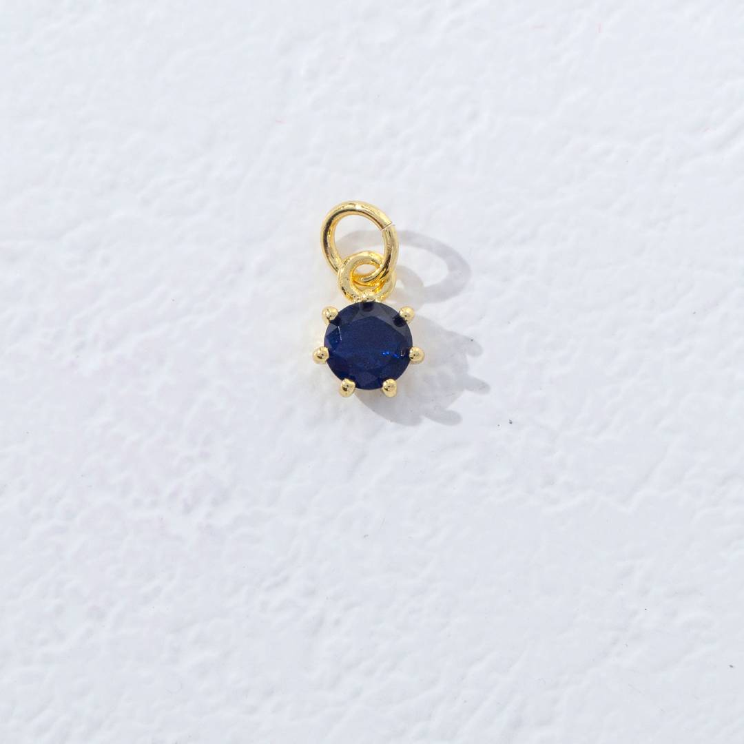 Mini Colorful Round Birthstone Charm DIY Charm Liontin Kalung Bulat 6 Sisi Bulan Lahir Warna-Warni Hypoallergenic Gold Filled