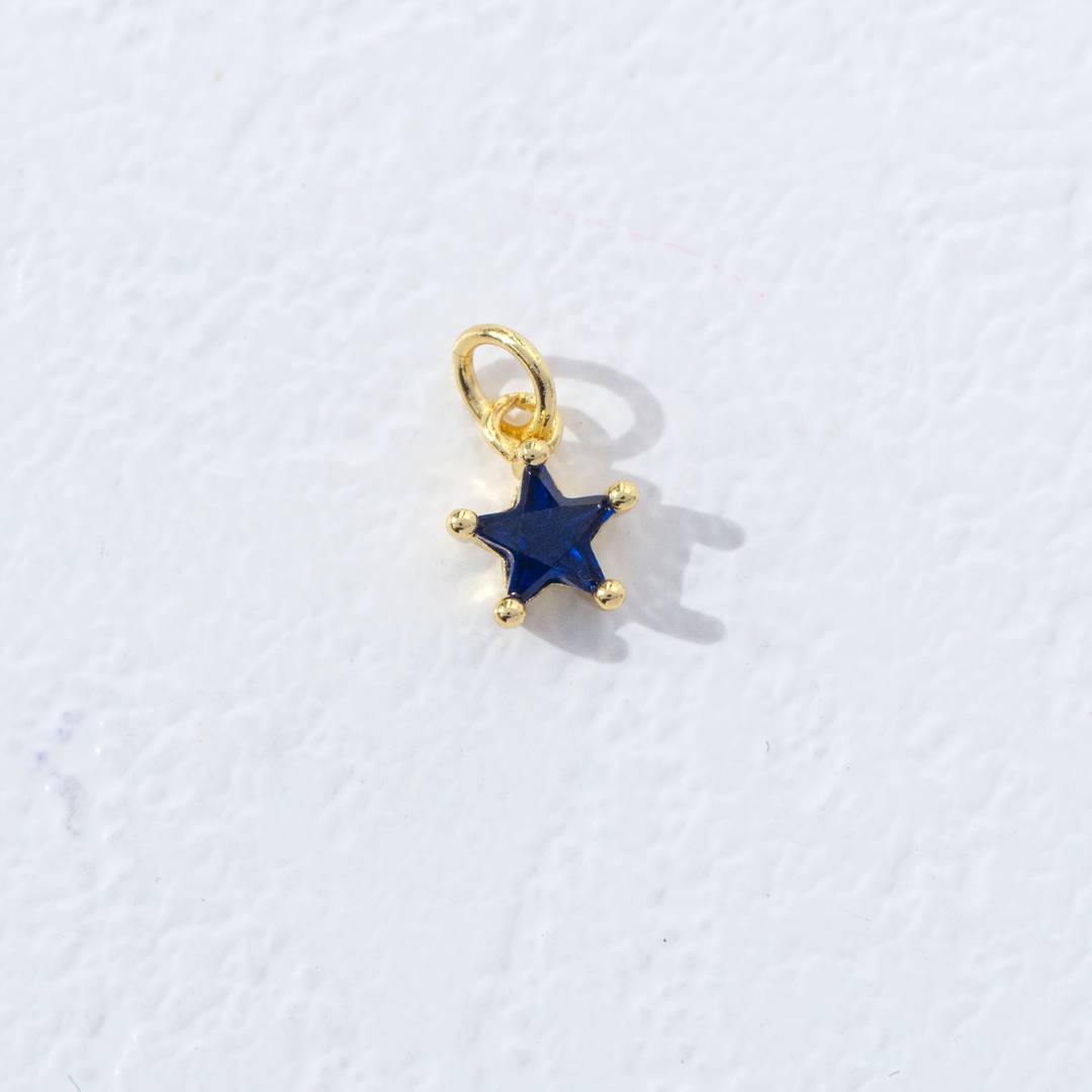 Mini Colorful Star Birthstone Charm DIY Charm Liontin Kalung Bintang Polos Kecil Bulan Lahir Warna-Warni Hypoallergenic Gold Filled