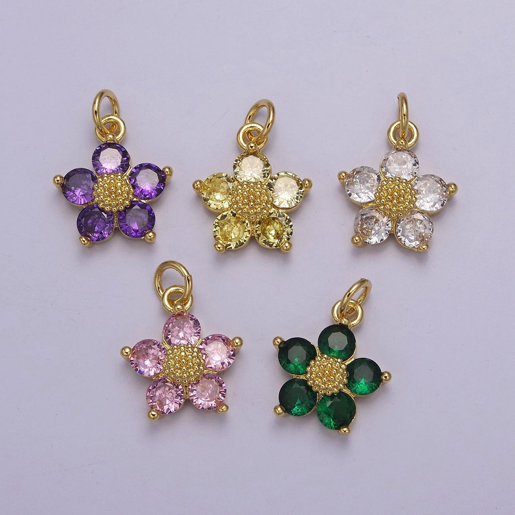 Spring Pastel Color Cubic Zirconia Daisy Flower DIY Charm Liontin Bunga Warna - Warni Hypoallergenic Gold Plated