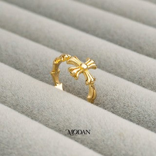 Vintage Cross Textured Ring Cincin Salib Vintage Hypoallergenic Gold Plated