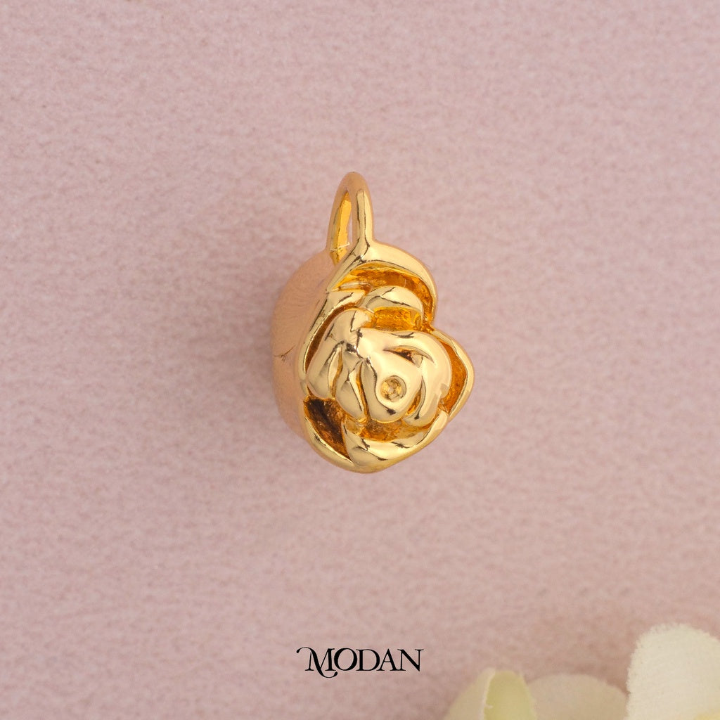 Rose Flower Cup Pendant DIY Liontin Bunga Mawar Hypoallergenic Gold Plated