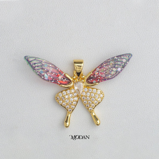 Micro Paved Gradient Pink Butterfly Pendant DIY Pendant Liontin Kupu - Kupu Berlian Hypoallergenic Gold Plated