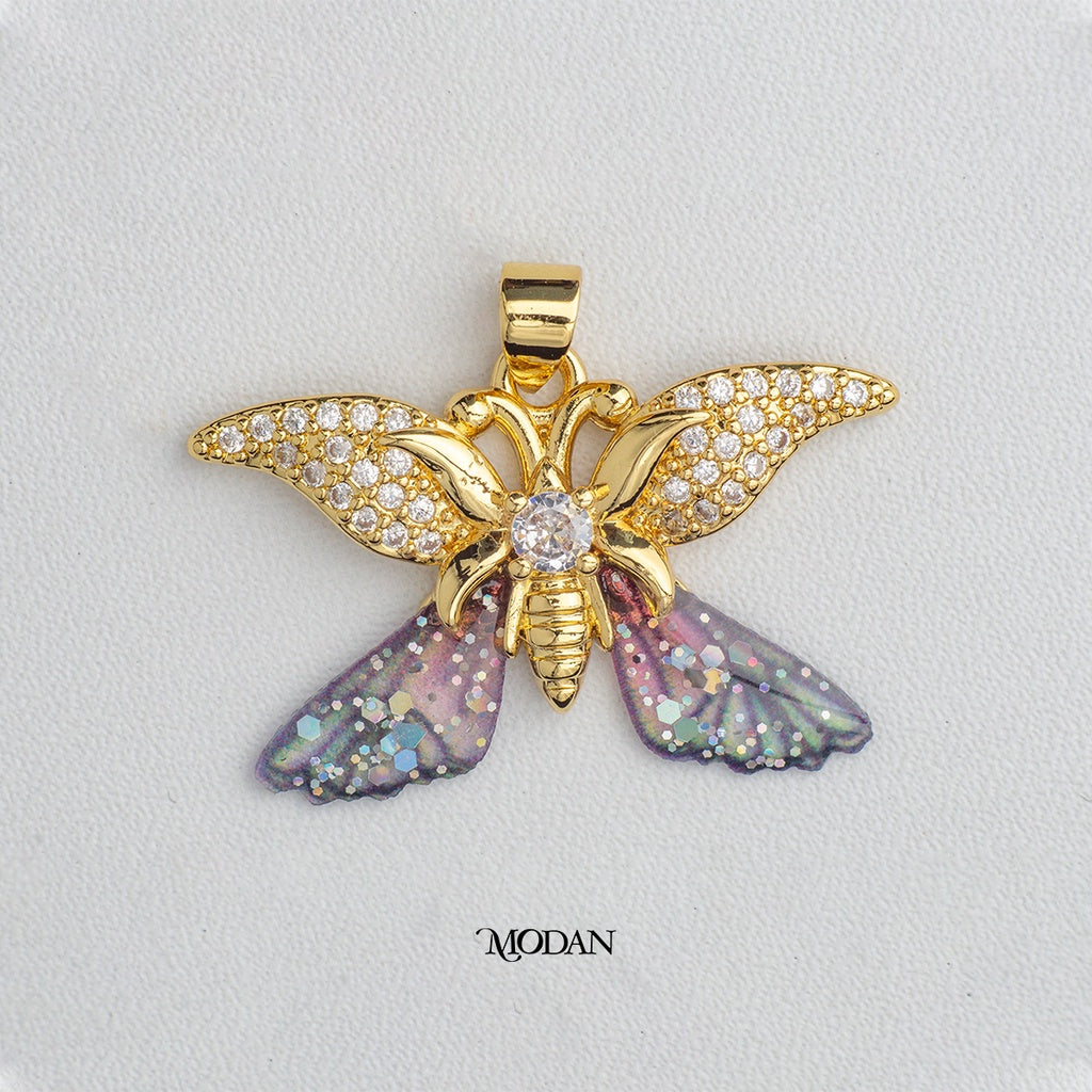 Micro Paved Gradient Blue Butterfly Pendant DIY Pendant Liontin Kupu - Kupu Berlian Hypoallergenic Gold Plated