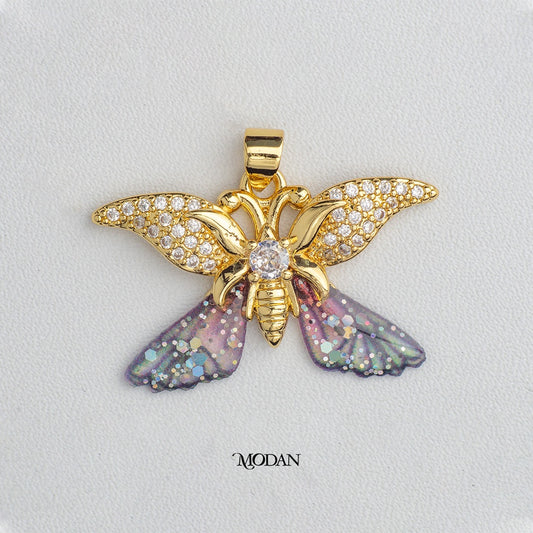 Micro Paved Gradient Blue Butterfly Pendant DIY Pendant Liontin Kupu - Kupu Berlian Hypoallergenic Gold Plated