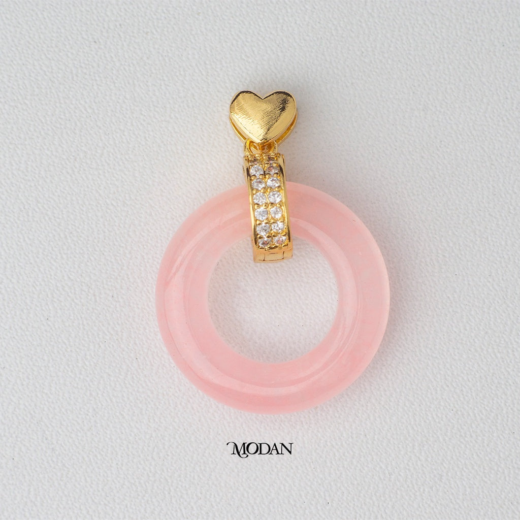 Pink Yellow Green Jade Heart Donut Pendant DIY Pendant Liontin Bentuk Donat Hati Hypoallergenic Gold Filled
