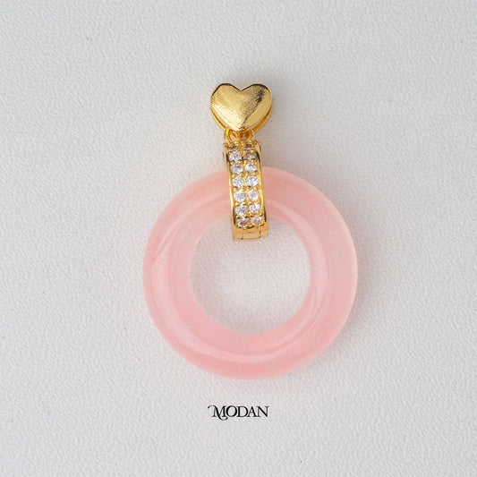 Pink Yellow Green Jade Heart Donut Pendant DIY Pendant Liontin Bentuk Donat Hati Hypoallergenic Gold Filled