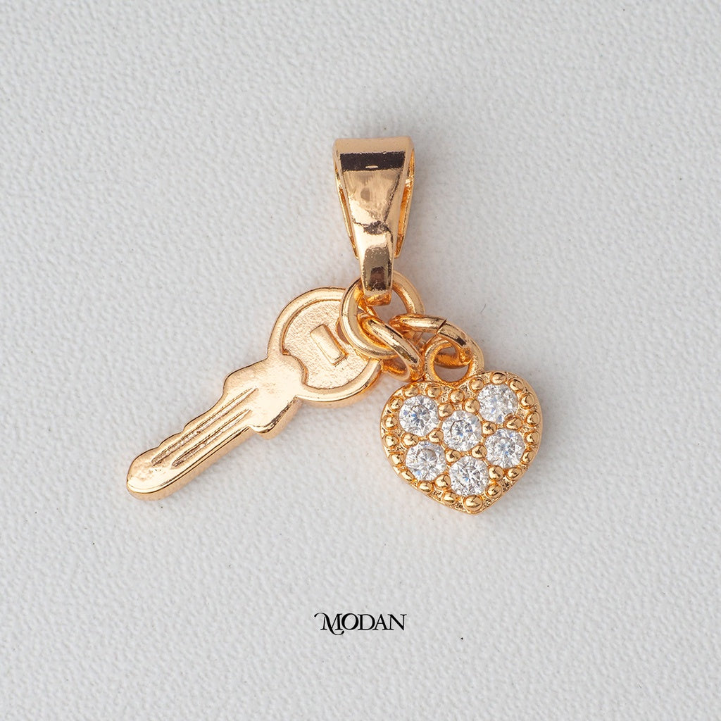 Heart Lock and Key Shaped Pendant DIY Pendant Liontin Kunci Hati Hypoallergenic Gold Filled