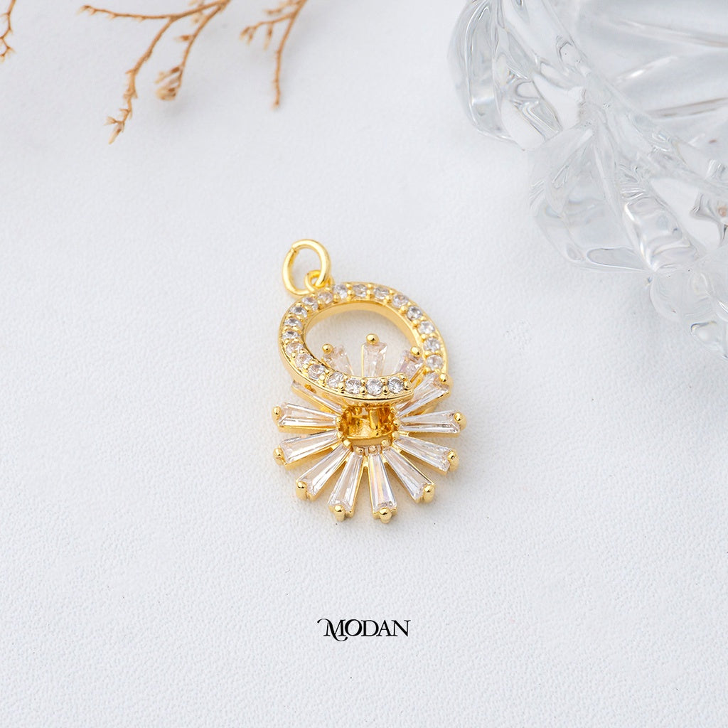 Sparkling Round Flower DIY Pendant Liontin Bunga Hypoallergenic Gold Plated