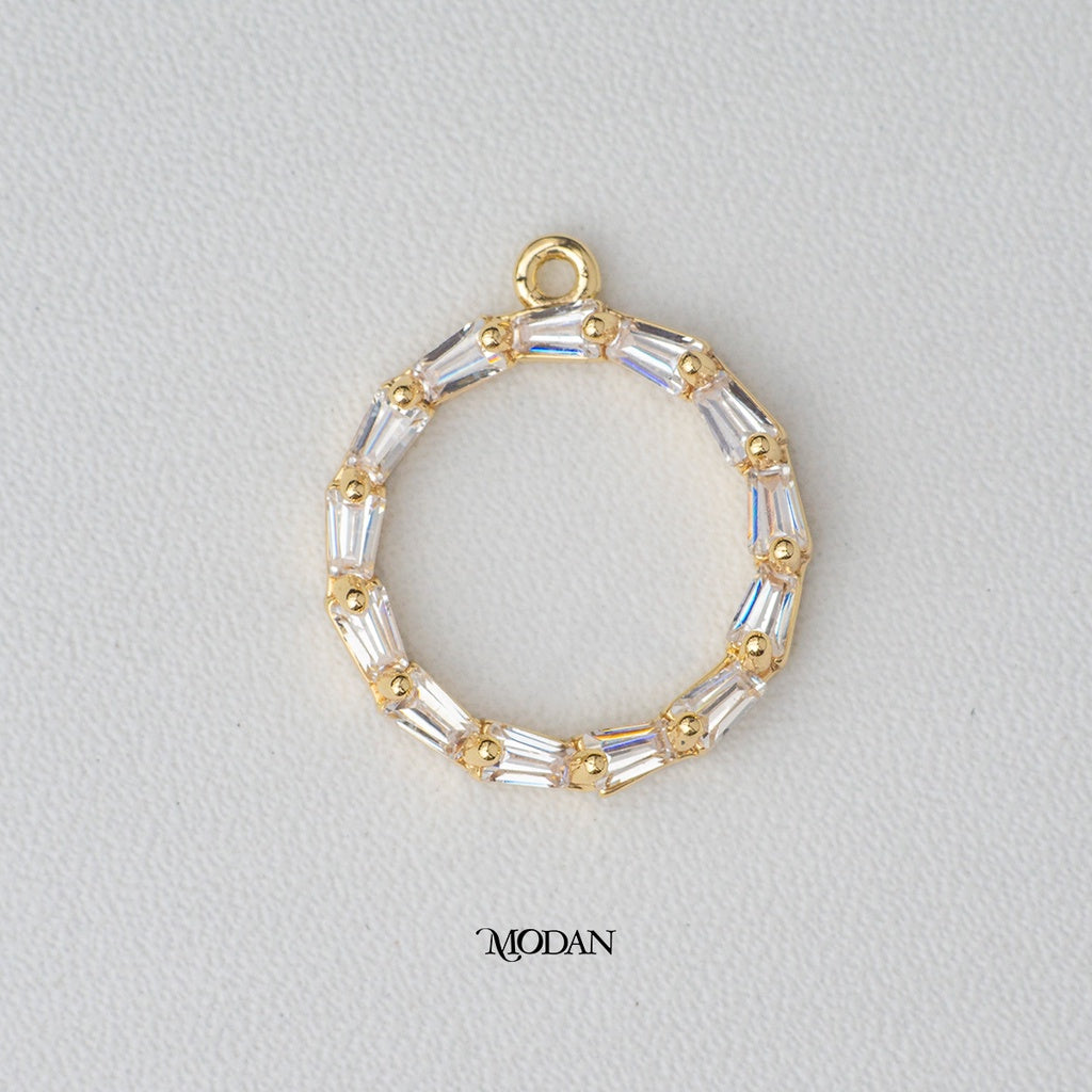 Sparkling Open Round Baguette Pendant DIY Pendant Liontin Pesta Bulat Berlian Hypoallergenic Gold Filled