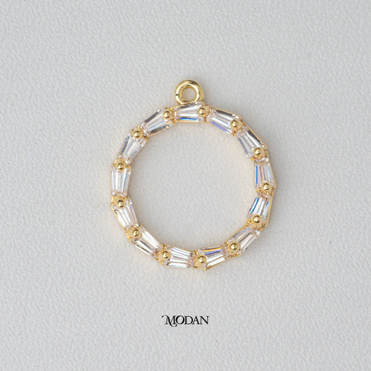Sparkling Open Round Baguette Pendant DIY Pendant Liontin Pesta Bulat Berlian Hypoallergenic Gold Filled