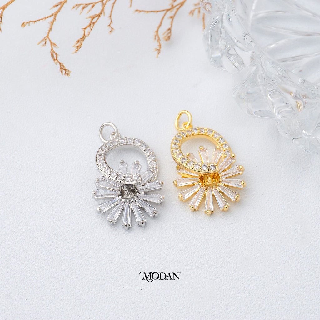 Sparkling Round Flower DIY Pendant Liontin Bunga Hypoallergenic Gold Plated