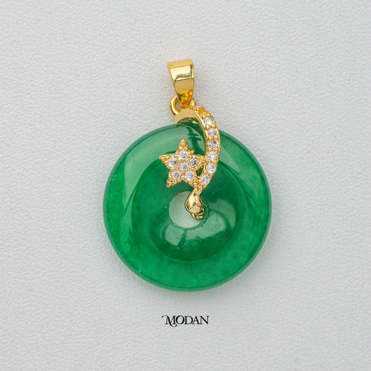 Green Jade Celestial Star Donut Pendant DIY Pendant Liontin Bentuk Donat Bintang Hypoallergenic Gold Filled