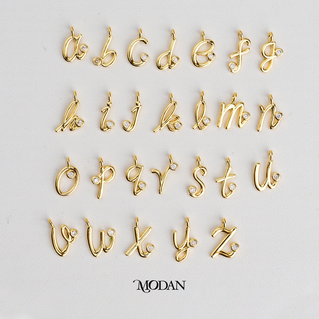 Initial Lowercase Alphabet DIY Charm Liontin Kalung Bandul Gelang Huruf Nama Hypoallergenic Gold Plated