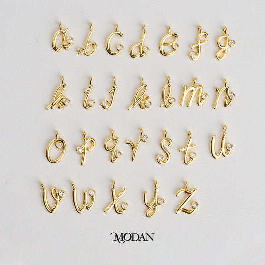 Initial Lowercase Alphabet DIY Charm Liontin Kalung Bandul Gelang Huruf Nama Hypoallergenic Gold Plated