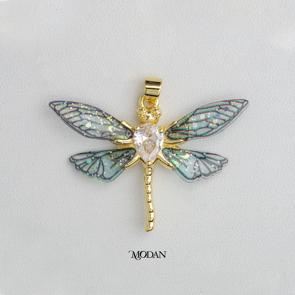 Gradient Teardrop Zirconia Dragonfly Pendant DIY Pendant Liontin Capung Berlian Hypoallergenic Gold Plated