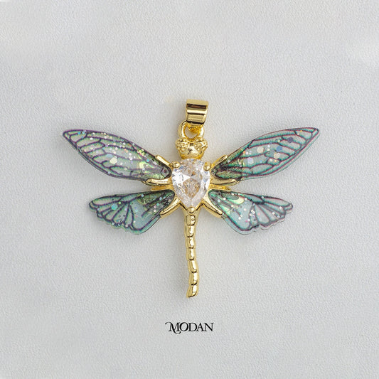 Gradient Teardrop Zirconia Dragonfly Pendant DIY Pendant Liontin Capung Berlian Hypoallergenic Gold Plated