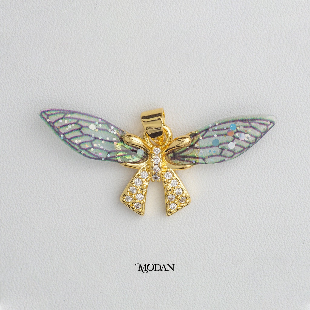 Gradient Blue Dragonfly Ribbon Pendant DIY Pendant Liontin Capung Hypoallergenic Gold Plated