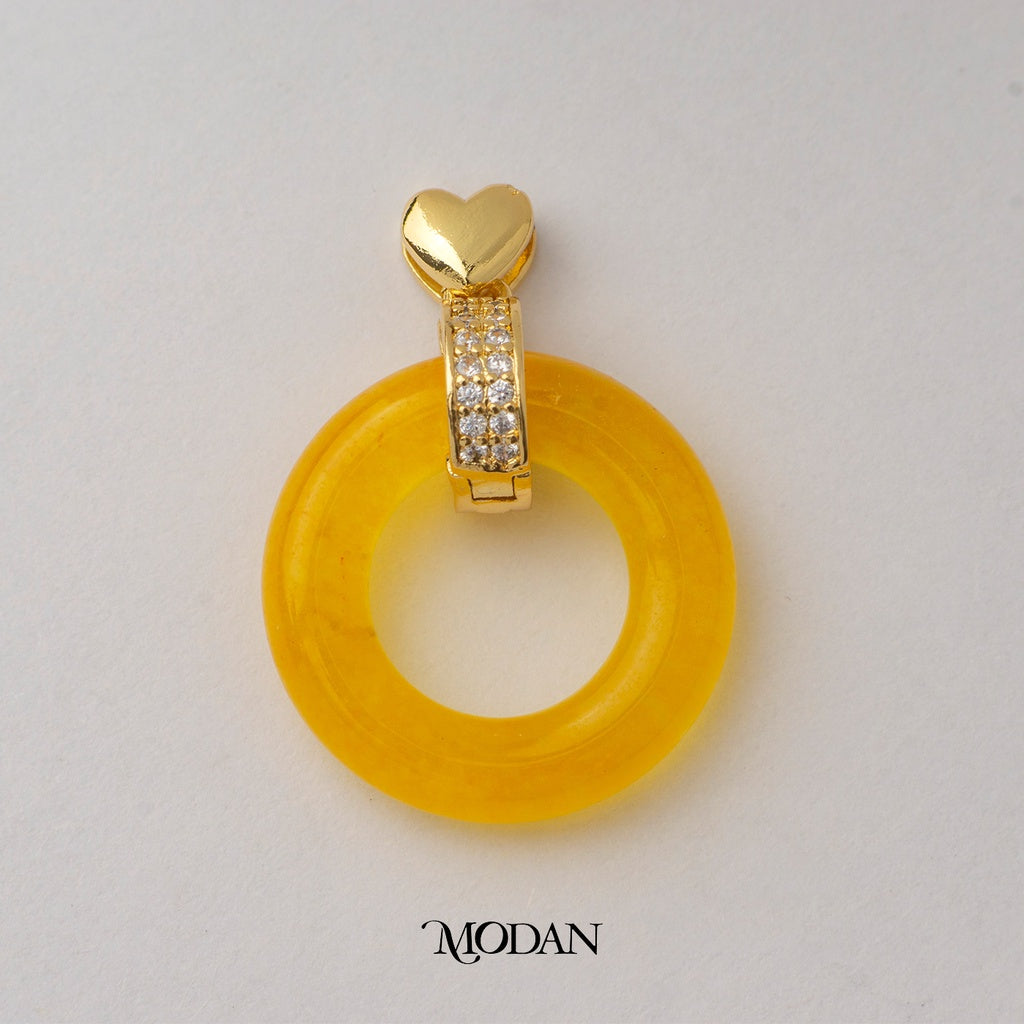 Pink Yellow Green Jade Heart Donut Pendant DIY Pendant Liontin Bentuk Donat Hati Hypoallergenic Gold Filled