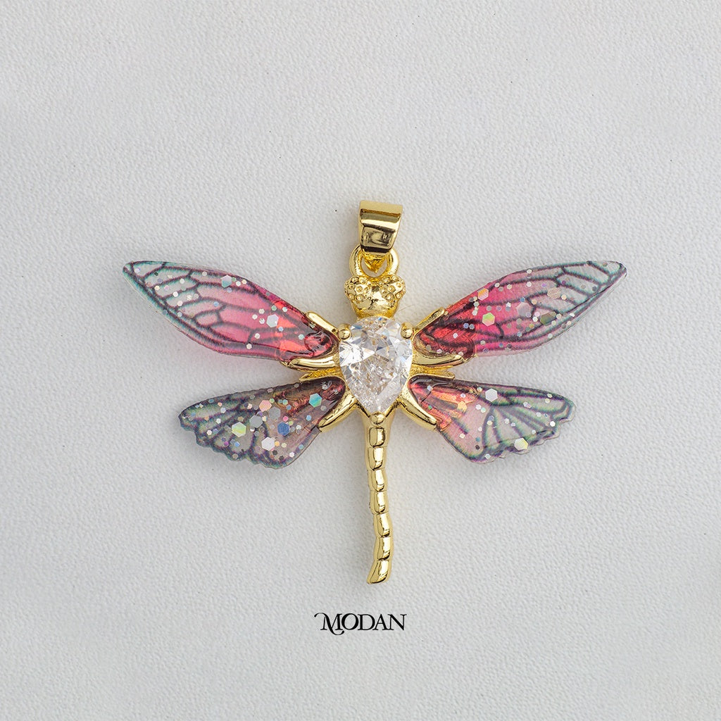 Gradient Teardrop Zirconia Dragonfly Pendant DIY Pendant Liontin Capung Berlian Hypoallergenic Gold Plated