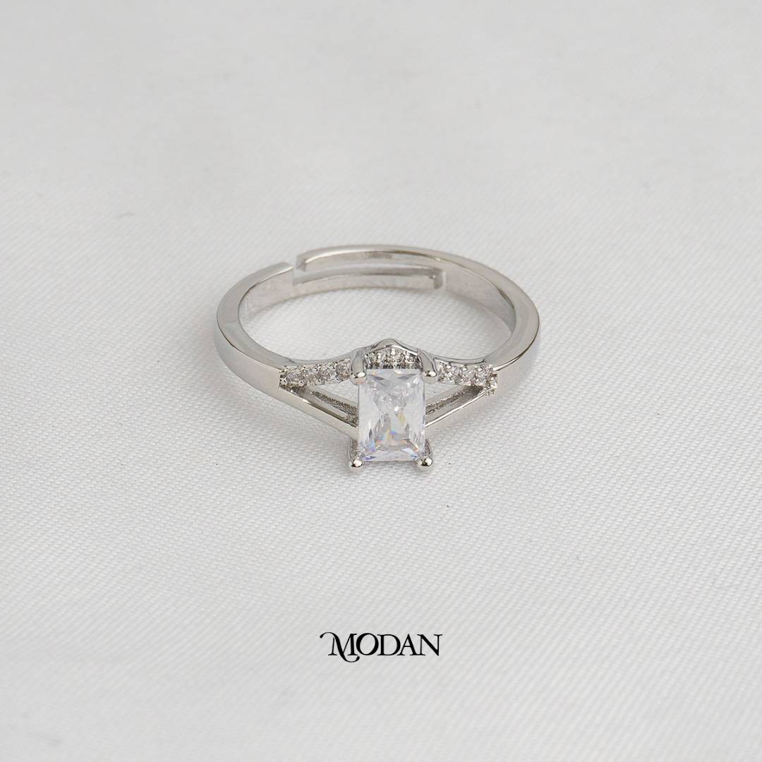 Bridal Radiant Cut Cubic Zirconia Adjustable Ring Cincin Pesta Kotak Hypoallergenic Gold Plated