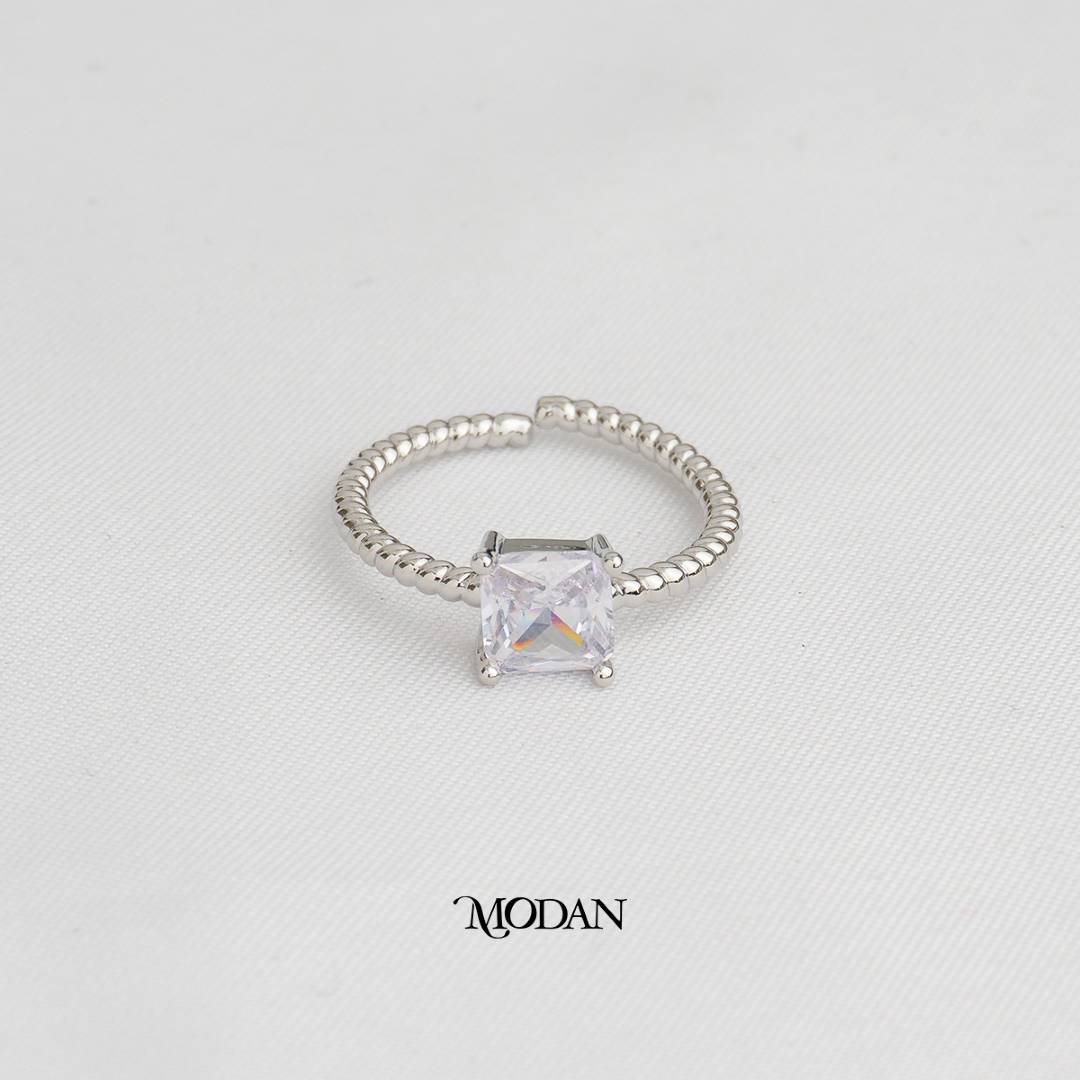 Bridal Princess Solitaire Adjustable Ring Cincin Pesta Zirconia Mata Kotak Hypoallergenic Gold Plated