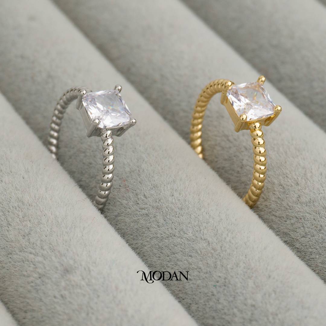 Bridal Princess Solitaire Adjustable Ring Cincin Pesta Zirconia Mata Kotak Hypoallergenic Gold Plated