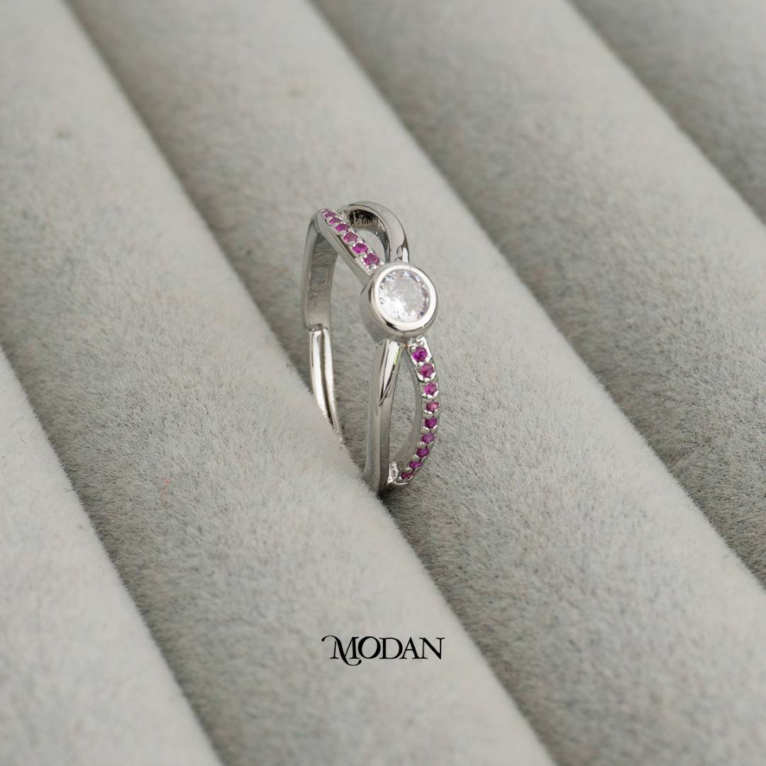 Sparkling Fuchsia Twist Adjustable Ring Cincin Warna Fuchsia Lilit Hypoallergenic Gold Plated