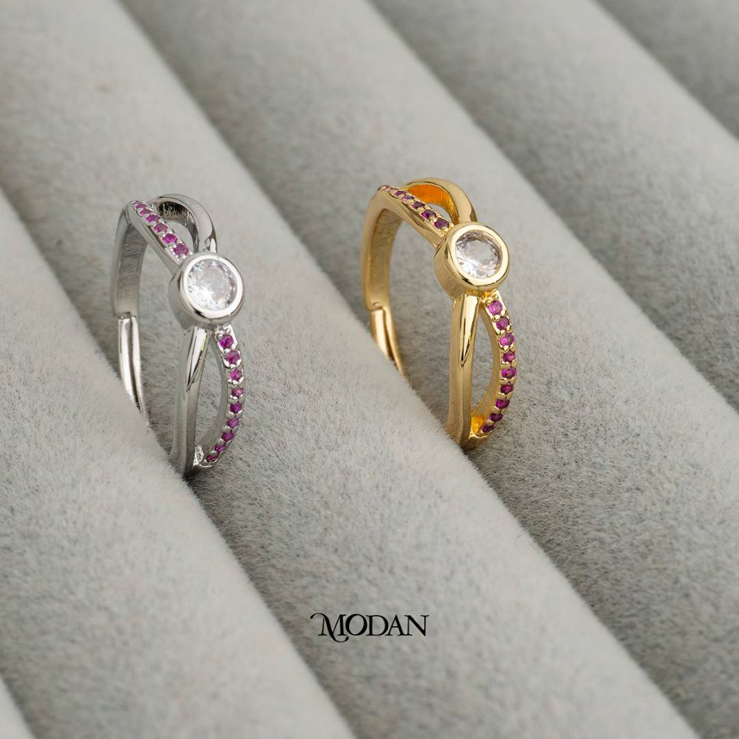 Sparkling Fuchsia Twist Adjustable Ring Cincin Warna Fuchsia Lilit Hypoallergenic Gold Plated