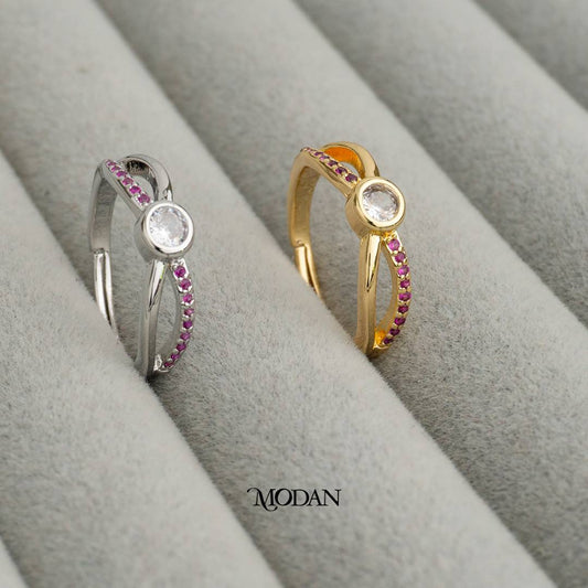 Sparkling Fuchsia Twist Adjustable Ring Cincin Warna Fuchsia Lilit Hypoallergenic Gold Plated