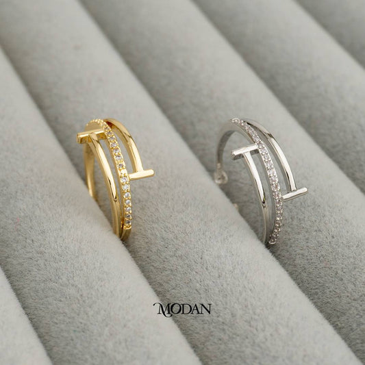 Triple Band Nail Adjustable Ring Cincin 3 Layer Paku Hypoallergenic Gold Plated
