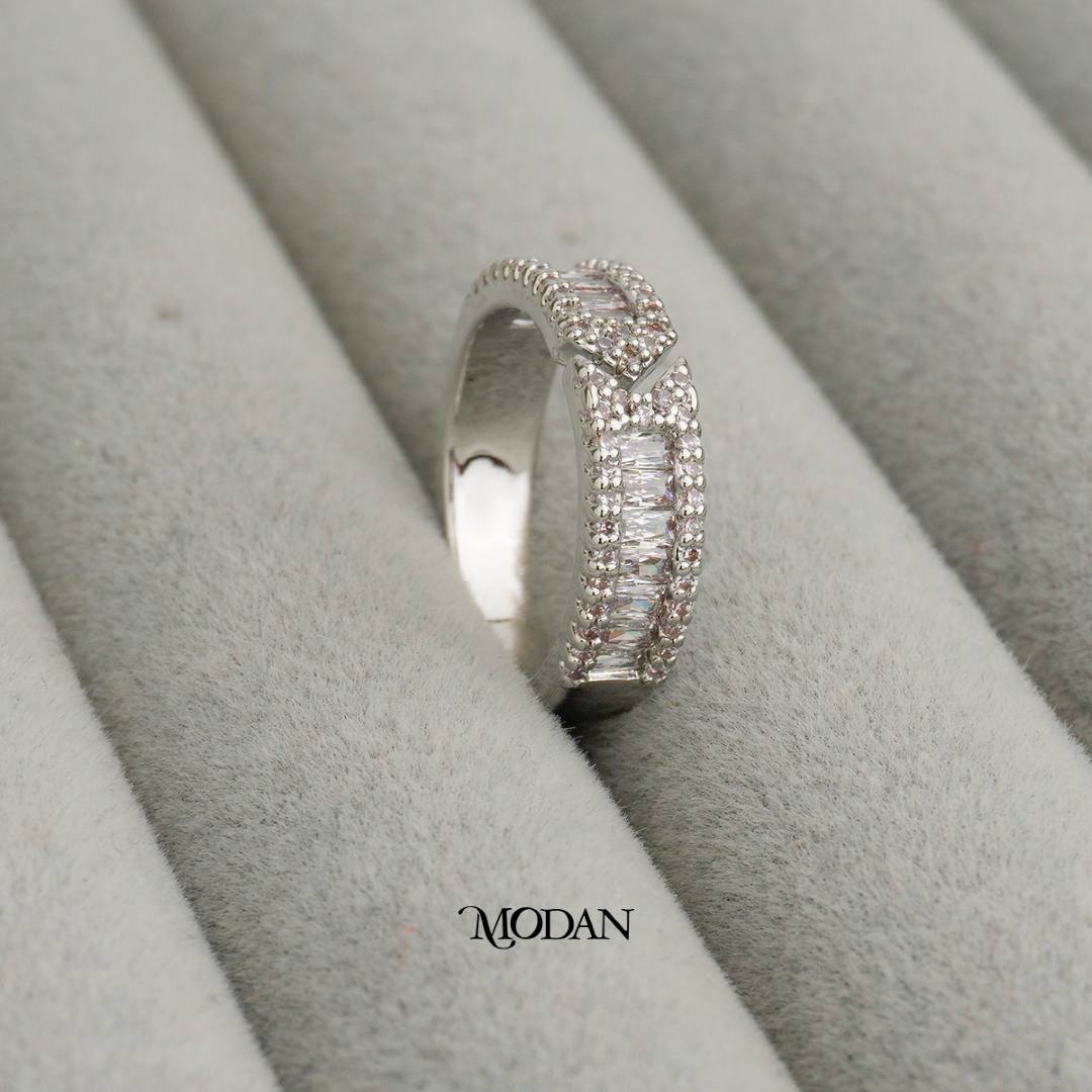 Baguette Eternity Band Adjustable Ring Cincin Baguette Hypoallergenic Gold Plated